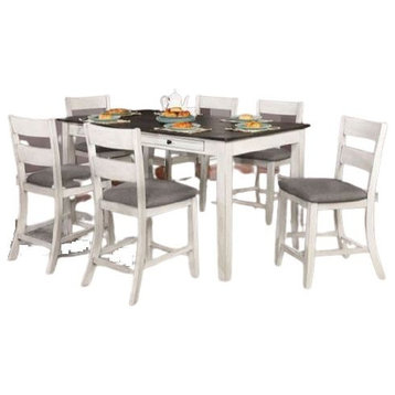 Peer 7 Piece Rustic Style Counter Height Dining Set, Antique White/Gray