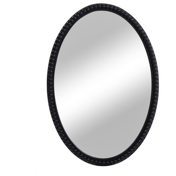 Oval Wood Frame Mirror With Beaded Trim, Black