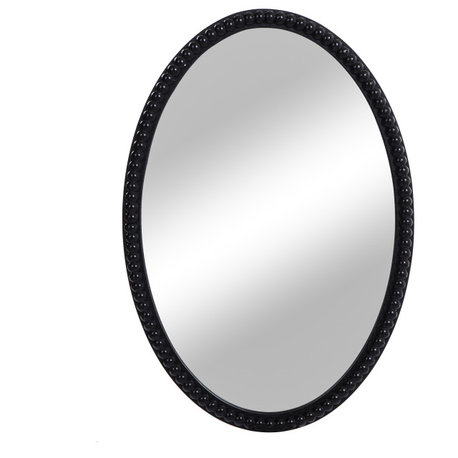 Oval Wood Frame Mirror With Beaded Trim, Black