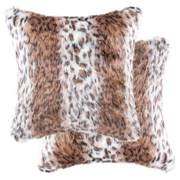Belton Faux Fur Pillow 18"x18", Georgetown Lynx, Set of 2