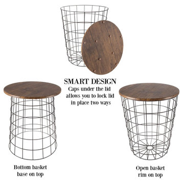 (Set of 2) Nesting End Storage Convertible Round Metal Basket