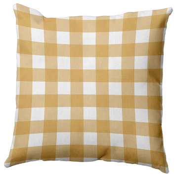 Gingham Plaid Indoor/Outdoor Throw Pillow, Golden Mustard, 18"x18"