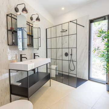 CONSTRUCTION NEUVE SALLE DE BAIN GRANDES PLAQUES MARBRE
