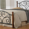 Doral Bed With Metal Duo Panels and Wood Posts, Dark Walnut, Full