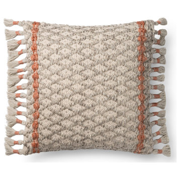 Dyed Wool With Tassels 22"x22" Decorative Pillow, Gray/Rust, Polyester/Polyfil