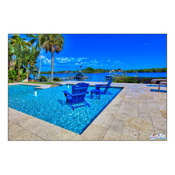 Bennett Nokomis, FL Custom Court Yard Swimming Pool & Spa With Raise Beach Area.