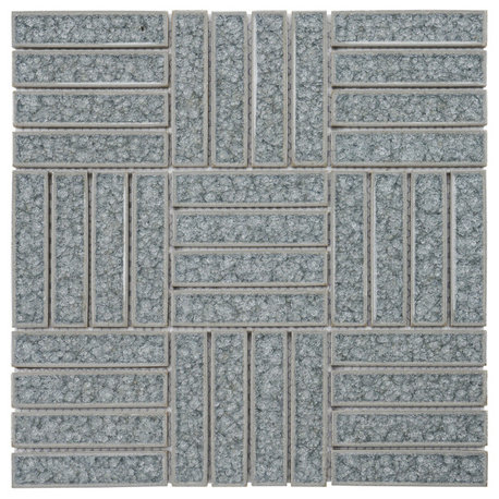 Modket Gray Blue Crackle Glass Parquet Mosaic Tile Kitchen Backsplash TDH263CG