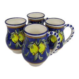 Le Souk Ceramique - Large Stoneware Mugs, Set of 4, Citronique Design - Serving And Salad Bowls