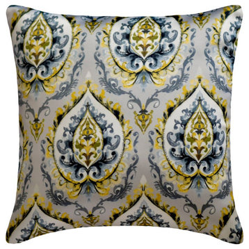 Gray Satin Damask Printed 16"x16" Throw Pillow Cover - Fiery Damask