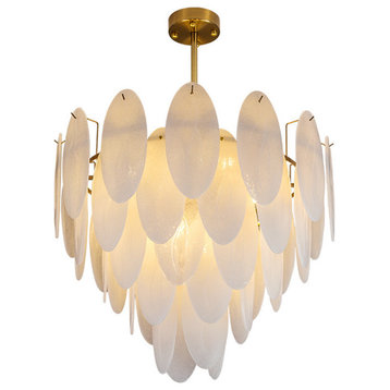Round Gold Modern frosted glass LED chandelier for living room, bedroom, Dia39.4"