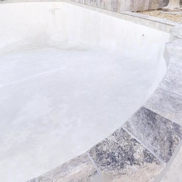 Silver Travertine Pool Coping, Tile and Spa Remodel