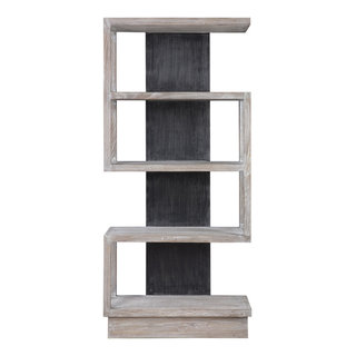 Dramatic Staggered Shelf Modern Etagere Open Black Gray Wood S Shape Book  Shelf - Farmhouse - Display And Wall Shelves - by My Swanky Home
