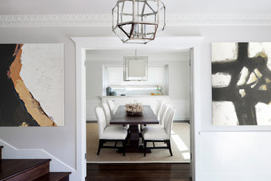 Inspiration for a mid-sized contemporary foyer in San Francisco with grey walls, medium hardwood floors, a double front door, a metal front door and brown floor.