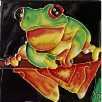 4x4" Yellow Belly Frog Ceramic Art Tile Drink Holder Coaster