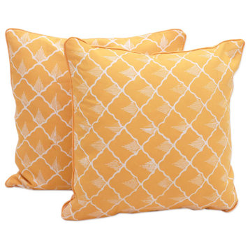 NOVICA Saffron Shells And Batik Cotton Cushion Covers  (Pair)