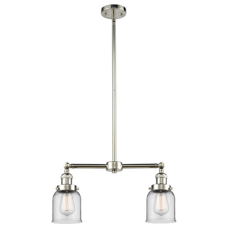 2-Light Small Bell 22" Chandelier, Polished Nickel, Glass: Clear