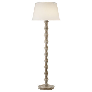Bamboo Floor Lamp in Belgian White with Linen Shade