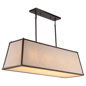 Crosby 42" 4-Light Trapezoidal Linen Iron Linear LED Pendant, Oil Bronze/Beige