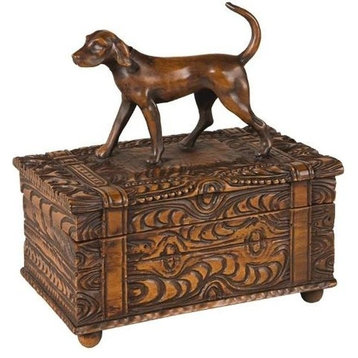 Lidded Box Foxhound Dog Intricately Carved Hand-Cast Resin OK