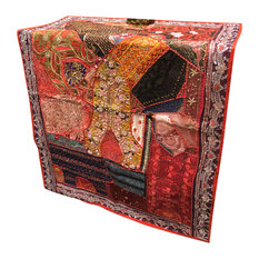 Consigned Beautiful Vintage Patchwork Beaded Tapestry Boho Inspired Wall Hangin