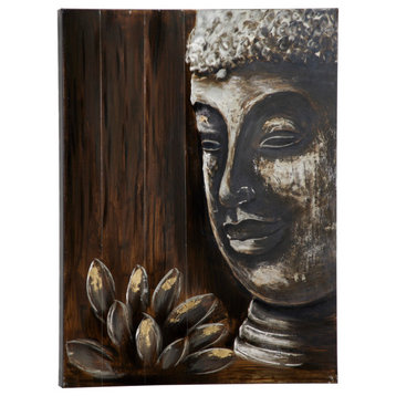Black and Brown Lotus Buddha Painting Metallic Wall Art