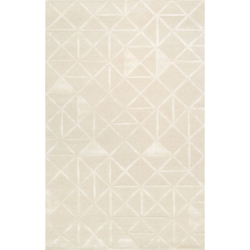 Pasargad Home Edgy Collection Bamboo Silk & Wool Area Rug 7'9"x9'9", Ivory
