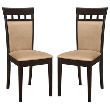 Set of 2 Upholstered Back Side Chairs Cappuccino and Tan