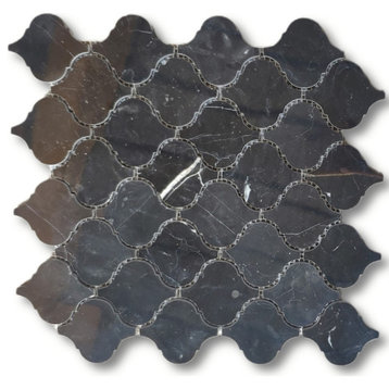 Nero Marquina Black Marble Arabesque Baroque Lantern Tile Polished, 1 sheet