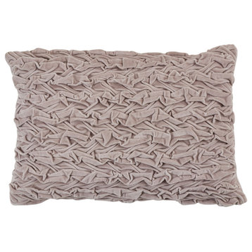Smocked Velvet Design Throw Pillow, Grey, 16"x24", Down Filled