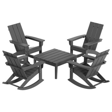 WestinTrends 5PC Outdoor Patio Adirondack Rocking Chairs, Accent Table Set, Gray