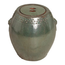 Green Ceramic Storage Garden Stool - Accent And Garden Stools