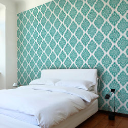 French Garden Damask Teal Wallpaper Tiles - Wallpaper