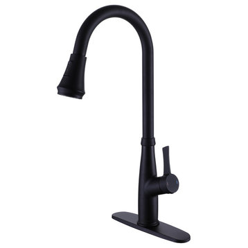 Pull Out Single Handle Two Function Deck Mounted Kitchen Faucet, Matte Black