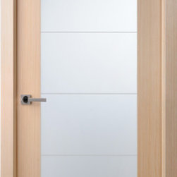 Contemporary Bleached Oak Interior Single Door Lined Frosted Glass - Interior Doors