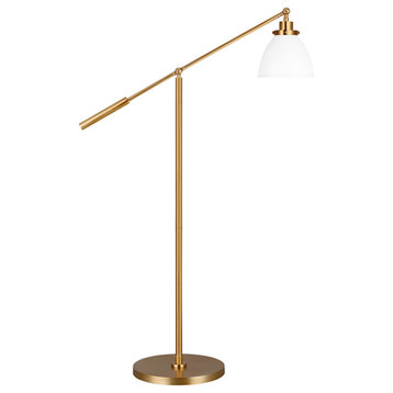 Wellfleet Dome Floor Lamp, Matte White and Burnished Brass