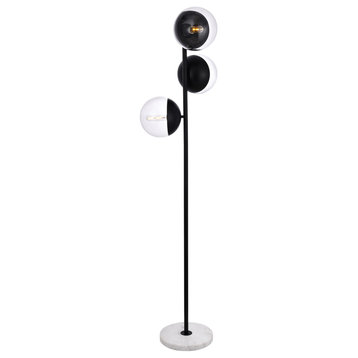 Eclipse 3 Light Floor Lamp, Black With Clear Glass