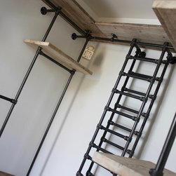 Sorrenti Reclaimed Scaffolding Board and Dark Steel Pipe 3 sided Industrial Open - Wardrobe Storage Solutions