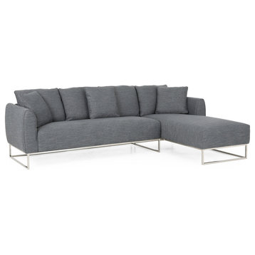 Harley Sectional Sofa With Chaise Lounge, Charcoal, Silver