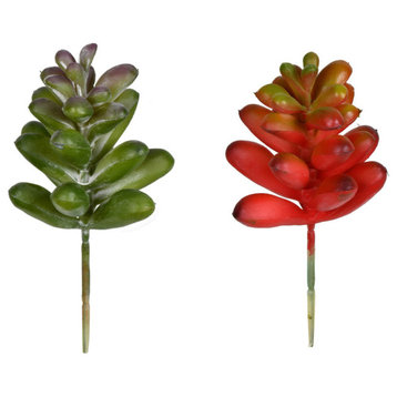 Vickerman 4" Red and Green Succulent Pick, Assorted Pack of 6