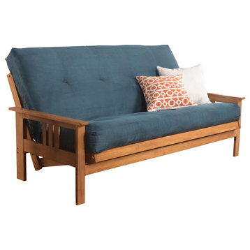 Caleb Frame Futon With Butternut Finish, Suede Blue