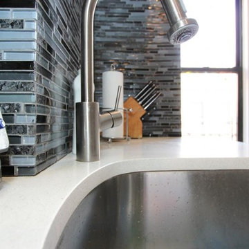 Upper West Side, NYC: Blue Glass Tile Kitchen Remodel