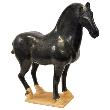 Black Ceramic Stallion Horse Statue