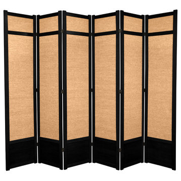 7' Tall Jute Shoji Screen, 6 Panel, Black
