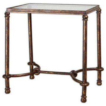 Bowery Hill Contemporary Metal/Tempered Glass End Table in Bronze
