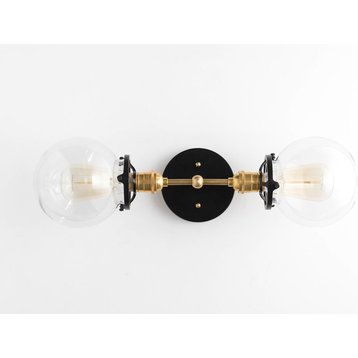 Modern Clear Globe Brass, Black Vanity Light
