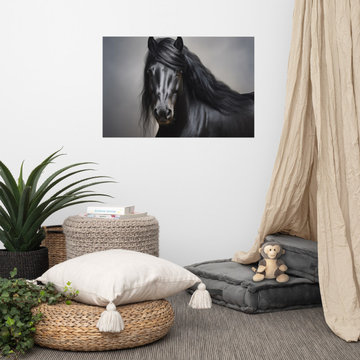 Poster Art for Bedroom: Black Beauty's Gaze Photorealistic Painting - Digital