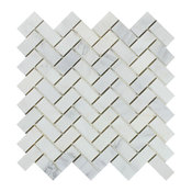 12"x12" Oriental White Marble Herringbone Mosaic, Honed, Set of 10