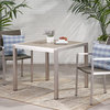 Hallie Outdoor Anodized Aluminum Dining Table With Tempered Glass Table Top, Faux Wood