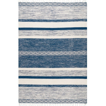 nuLOOM Angela Handmade Striped Fringed Area Rug, Blue, 5'x8'
