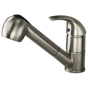Beckett Pull Out Brass Kitchen Faucet, Luxe Stainless